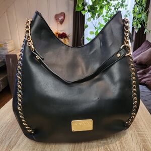 bebe Black Hobo Bag with Gold Chain Detail